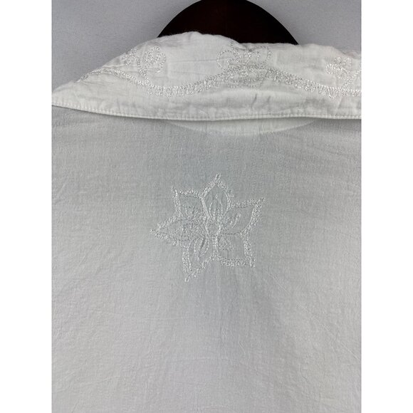 Women’s Yazdi Size M/L White Cotton Long Sleeve Button Up with Floral Embroidery - Picture 5 of 7